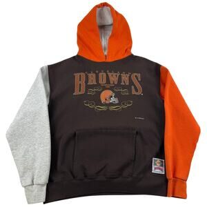Vintage Cleveland Browns NFL Ohio Football Nutmeg Block Color Hoodie Size Medium